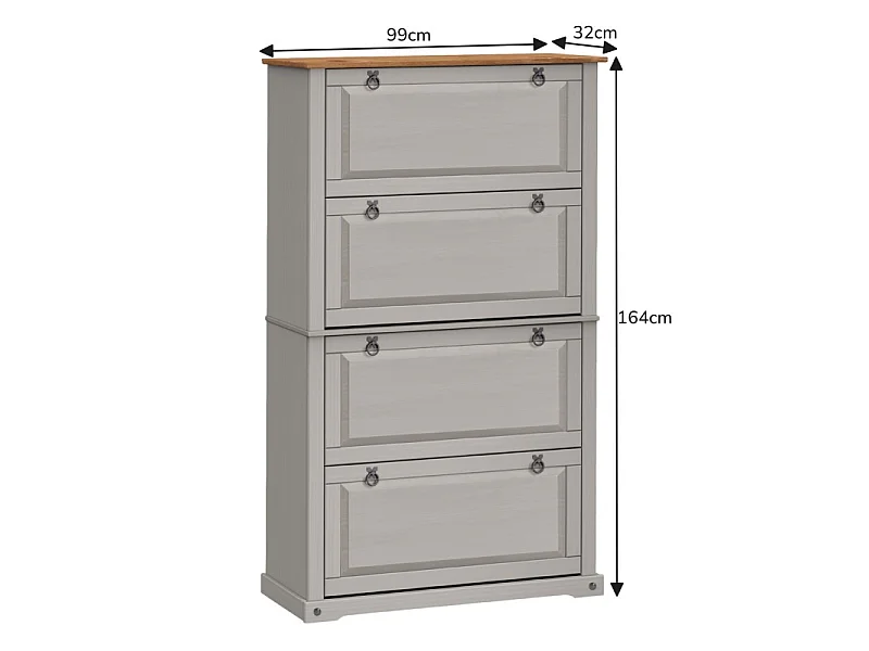 Mercers Furniture Corona Grey Wax 4 Shelf Shoe Rack Chest Solid Wood Mexican Pine Wooden Hallway Storage