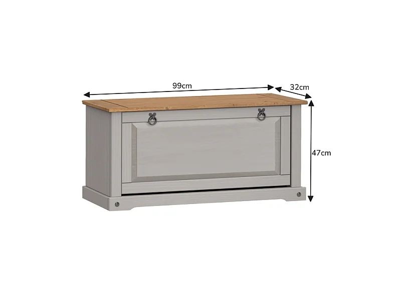 Mercers Furniture Corona Grey Wax 1 Shelf Shoe Rack Chest Solid Wood Mexican Pine Wooden Hallway Storage Bench