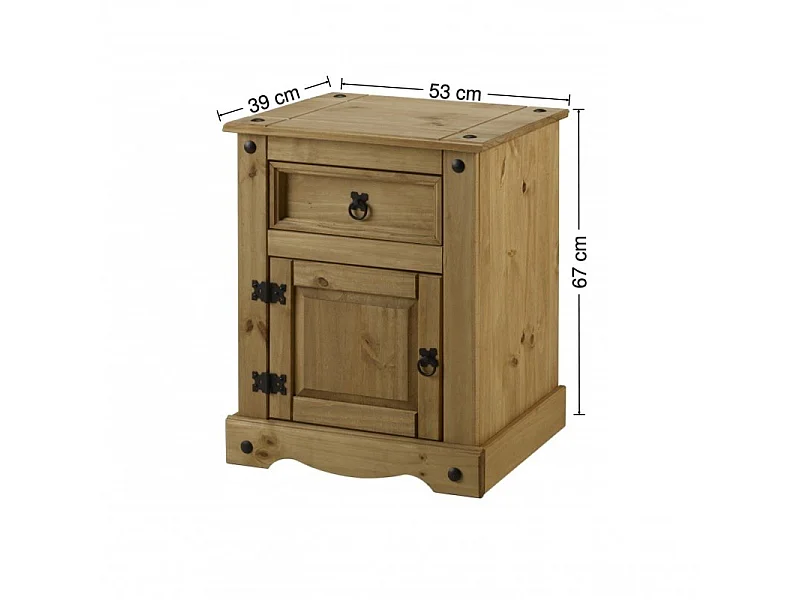 Mercers Furniture Corona LARGE Pot Cupboard Bedside Table Cabinet 1 Door 1 Drawer Solid Wood Pine Wooden with Mexican Styling