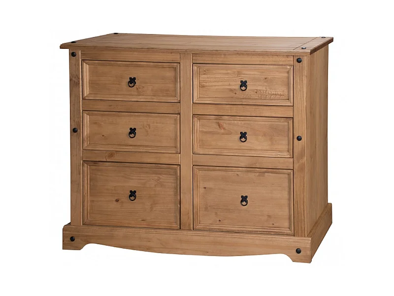 Mercers Furniture Corona Large 6 Drawer Wide Chest of Drawers Sideboard Solid Wood Pine Wooden with Mexican Styling