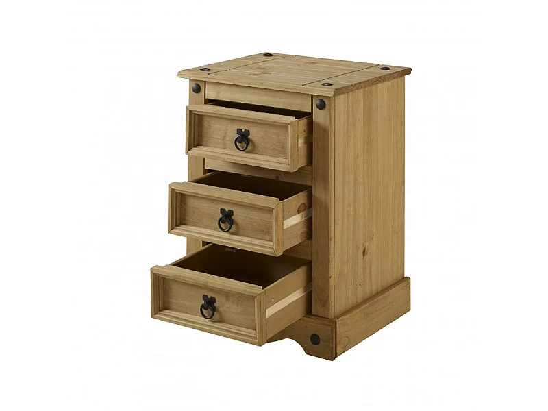 Mercers Furniture Corona Medium 3 Drawer Bedside Cabinet Chest Table Night Stand Solid Wood Pine Wooden Bedroom with Mexican Styling