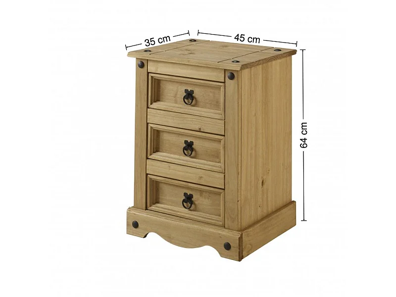 Mercers Furniture Corona Medium 3 Drawer Bedside Cabinet Chest Table Night Stand Solid Wood Pine Wooden Bedroom with Mexican Styling