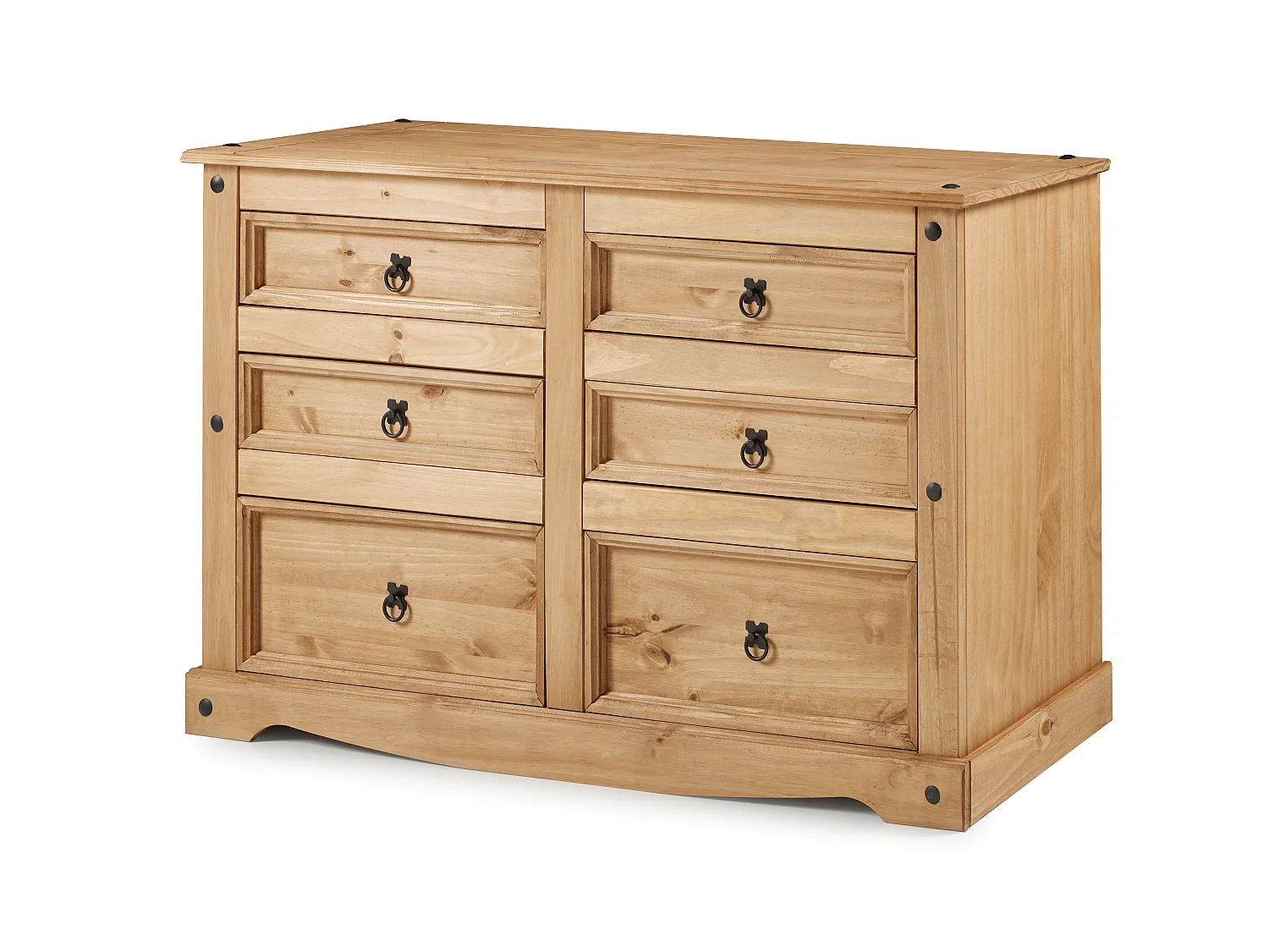 Mercers Furniture Corona Low 3+3 Wide Chest of 6 Drawers Sideboard Solid Wood Pine Wooden with Mexican Styling