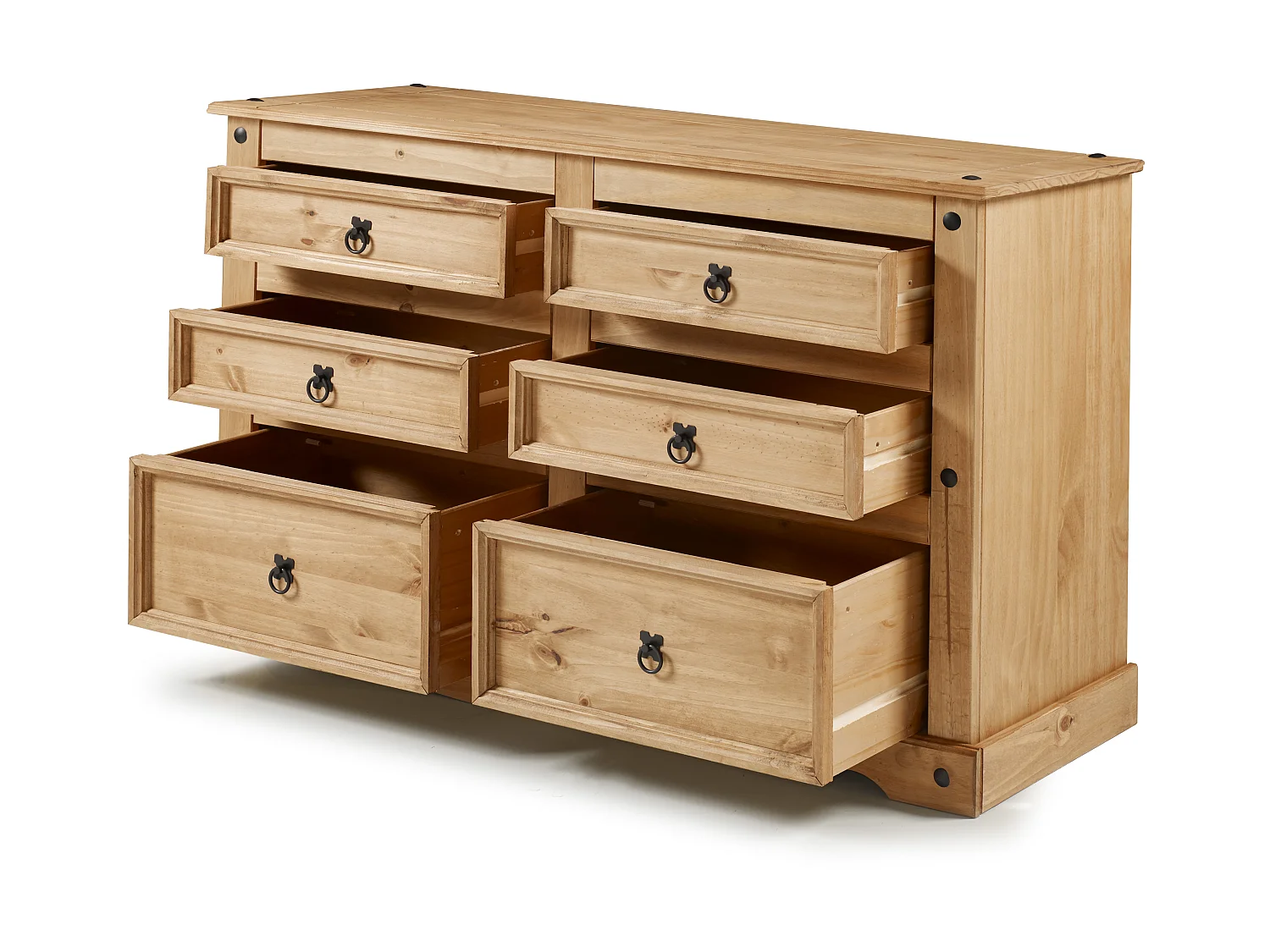 Mercers Furniture Corona Low 3+3 Wide Chest of 6 Drawers Sideboard Solid Wood Pine Wooden with Mexican Styling