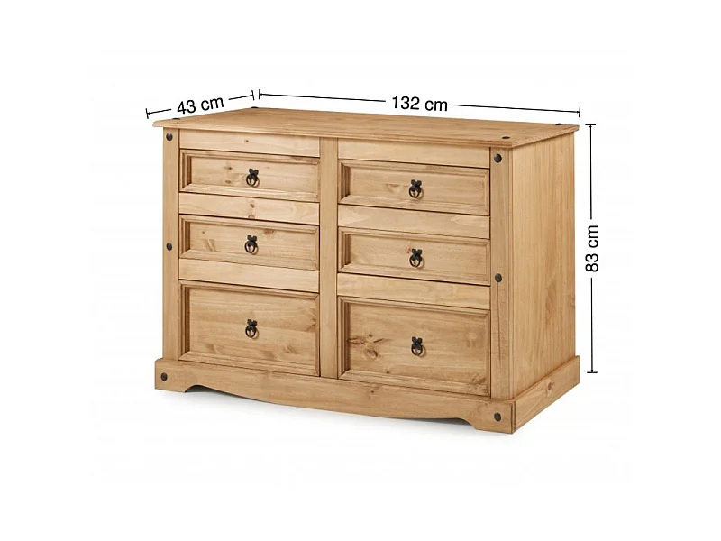 Mercers Furniture Corona Low 3+3 Wide Chest of 6 Drawers Sideboard Solid Wood Pine Wooden with Mexican Styling