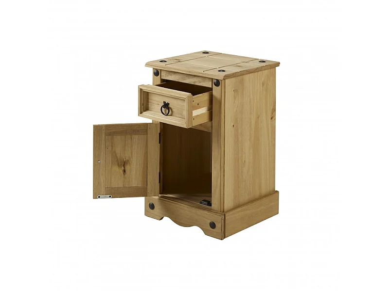 Mercers Furniture Corona Bedside Cabinet Narrow Pot Cupboard 1 Door 1 Drawer Table Stand Solid Wood Pine Wooden with Mexican Styling