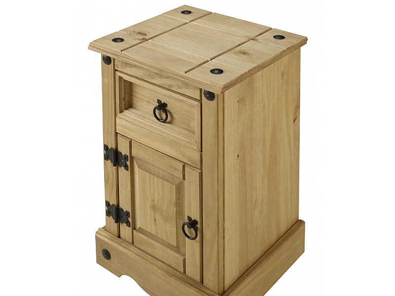 Mercers Furniture Corona Bedside Cabinet Narrow Pot Cupboard 1 Door 1 Drawer Table Stand Solid Wood Pine Wooden with Mexican Styling