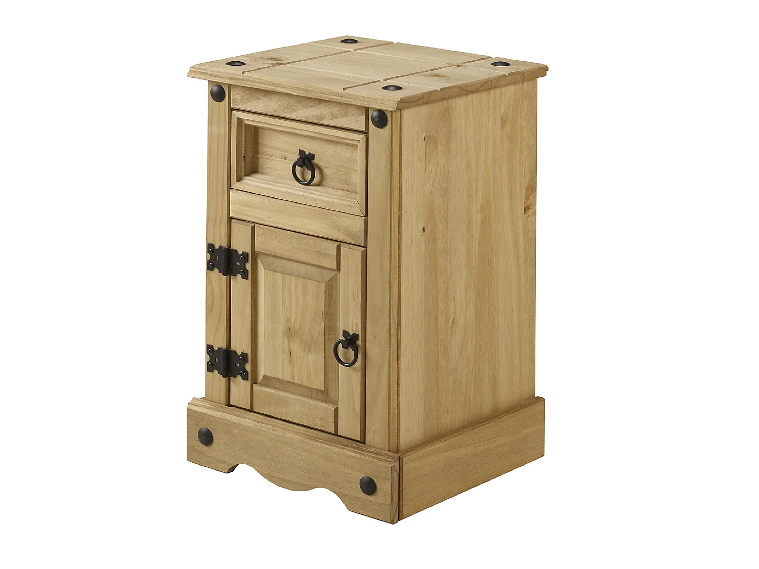 Mercers Furniture Corona Bedside Cabinet Narrow Pot Cupboard 1 Door 1 Drawer Table Stand Solid Wood Pine Wooden with Mexican Styling