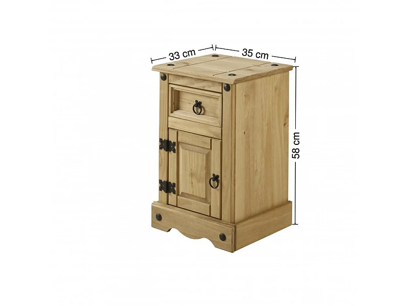 Mercers Furniture Corona Bedside Cabinet Narrow Pot Cupboard 1 Door 1 Drawer Table Stand Solid Wood Pine Wooden with Mexican Styling