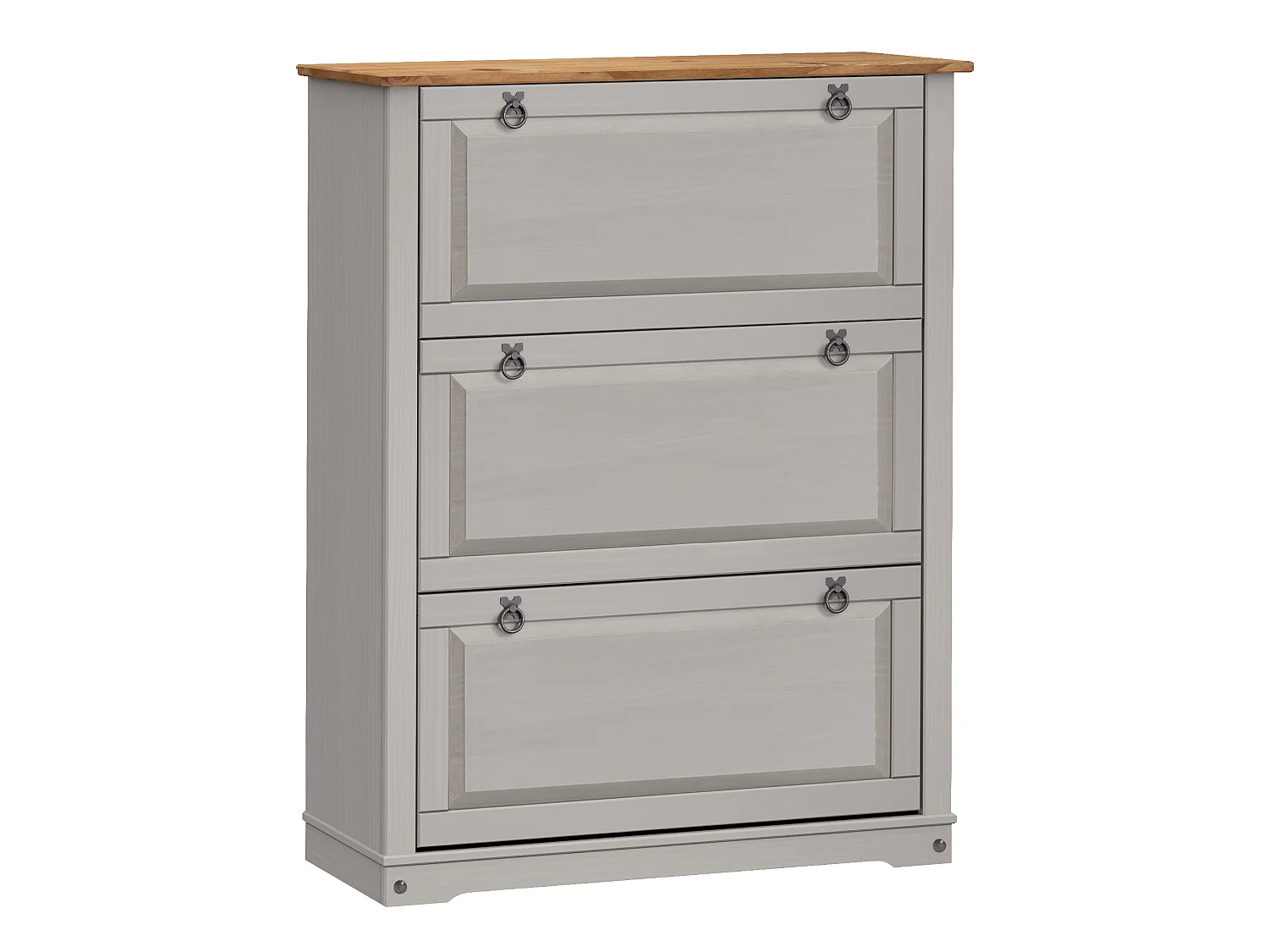 Mercers Furniture Corona Grey Wax 3 Shelf Shoe Rack Chest Solid Wood Mexican Pine Wooden Hallway Storage