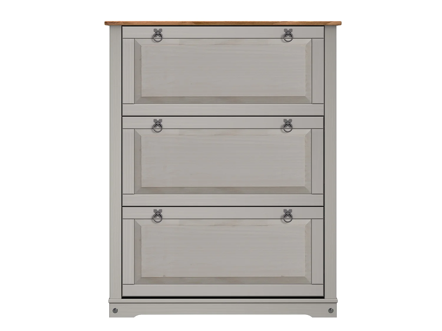 Mercers Furniture Corona Grey Wax 3 Shelf Shoe Rack Chest Solid Wood Mexican Pine Wooden Hallway Storage