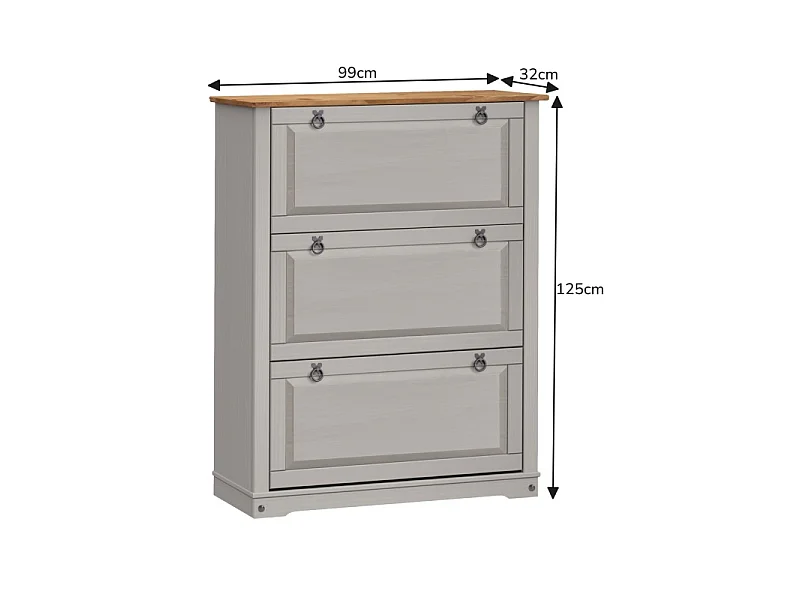 Mercers Furniture Corona Grey Wax 3 Shelf Shoe Rack Chest Solid Wood Mexican Pine Wooden Hallway Storage