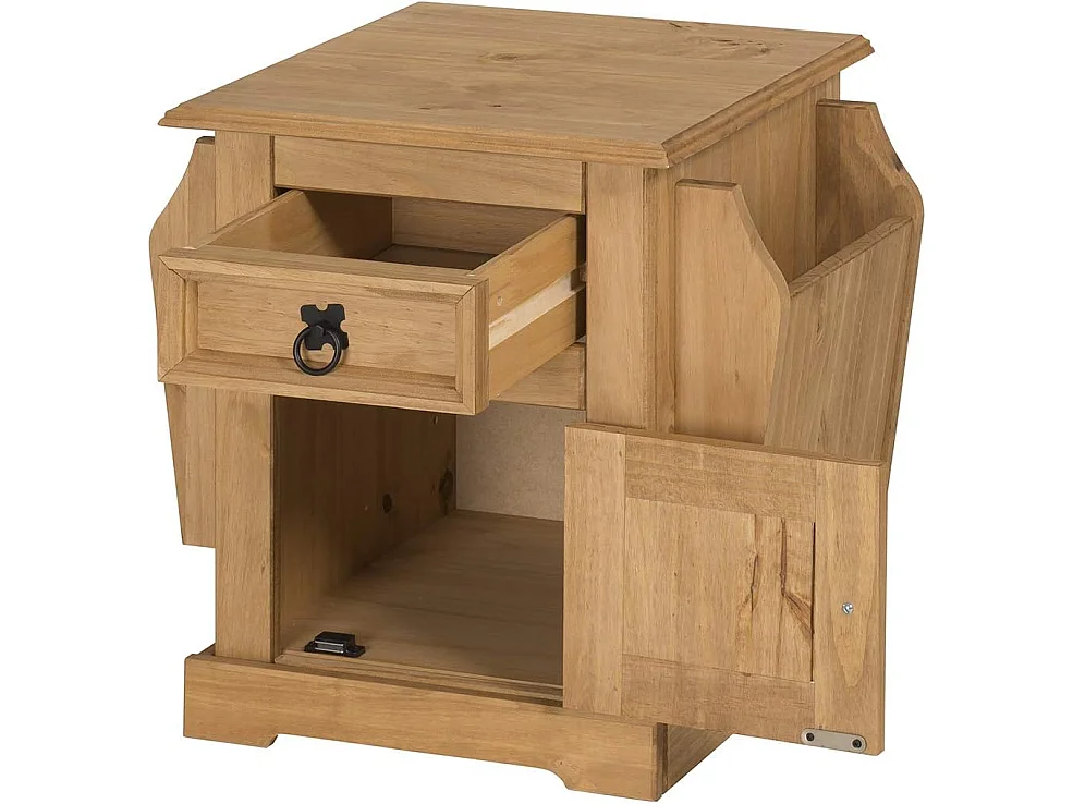Mercers Furniture Corona Magazine Rack 1 Door 1 Drawer Table Bedside Cabinet Lamp Solid Wood Pine Wooden with Mexican Styling