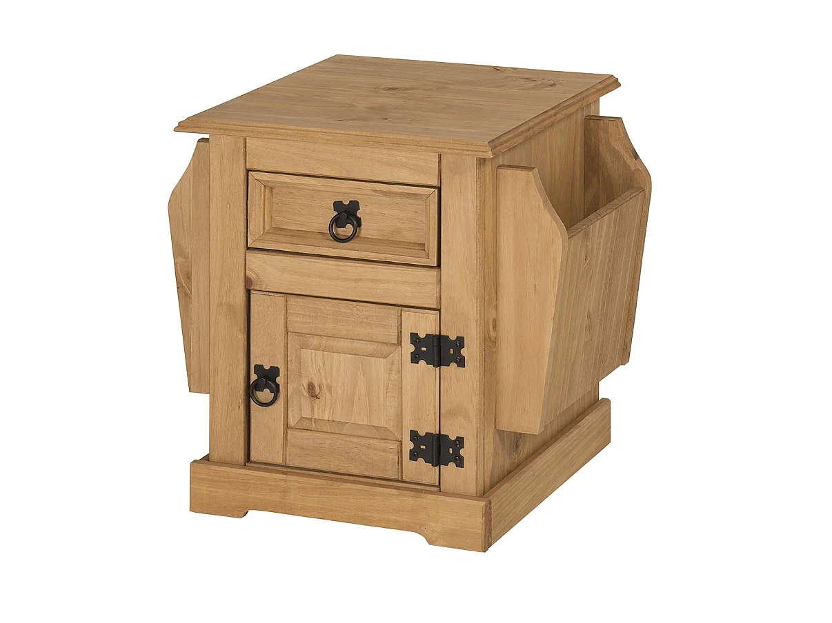 Mercers Furniture Corona Magazine Rack 1 Door 1 Drawer Table Bedside Cabinet Lamp Solid Wood Pine Wooden with Mexican Styling
