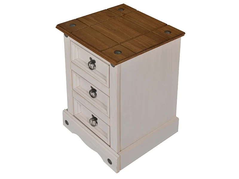 Mercers Furniture Corona White Narrow 3 Drawer Bedside Cabinet Chest Table Solid Wood Pine Wooden Bedroom with Mexican Styling