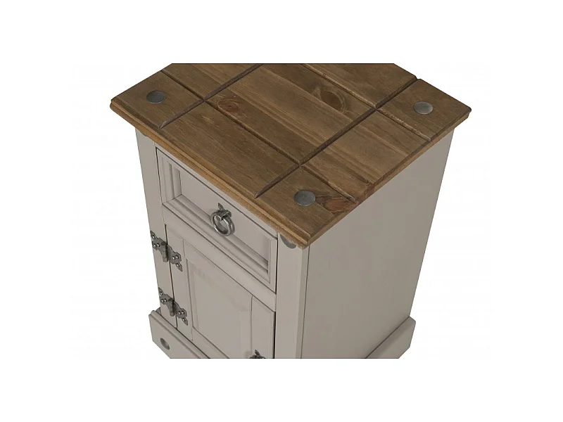 Mercers Furniture Corona Grey Wax Narrow Pot Cupboard Bedside Cabinet 1 Door 1 Drawer Table Solid Wood Pine Wooden Bedroom with Mexican Styling