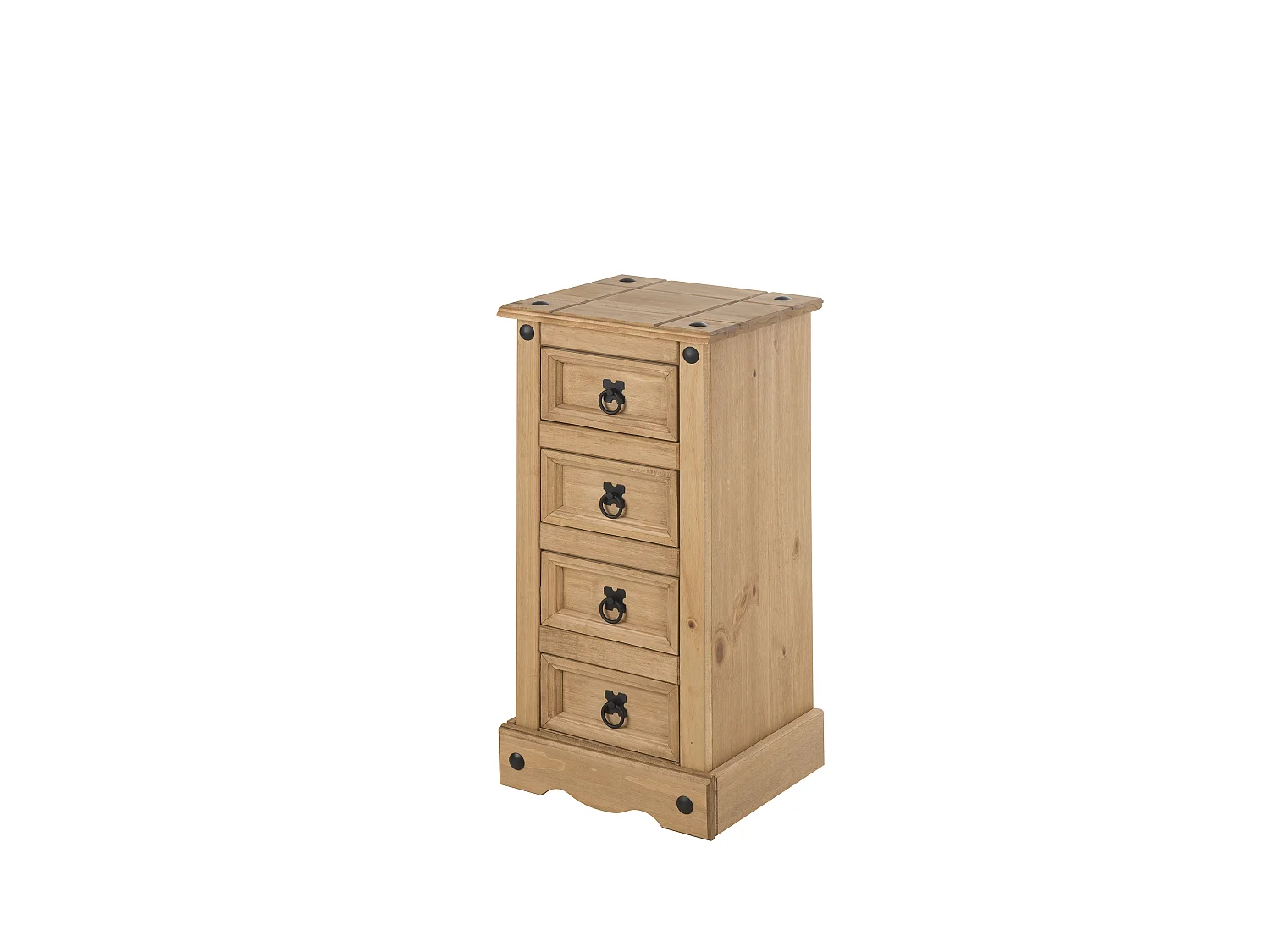 Mercers Furniture Corona Narrow 4 Drawer Bedside Table Chest Cabinet Solid Wood Pine Wooden Bedroom with Mexican Styling
