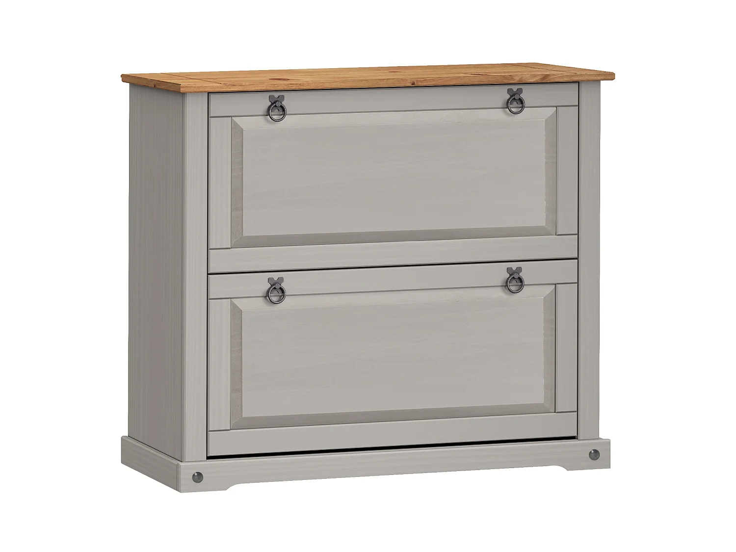 Mercers Furniture Corona Grey Wax 2 Shelf Shoe Rack Chest Solid Wood Mexican Pine Wooden Hallway Storage Cabinet