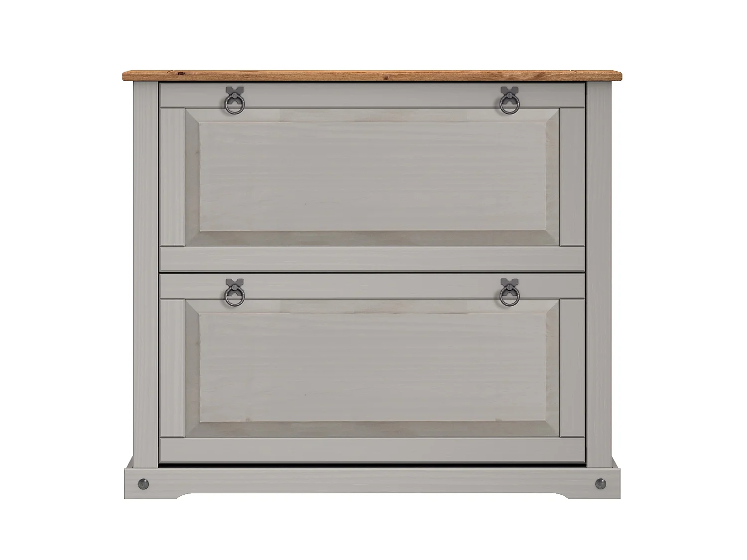 Mercers Furniture Corona Grey Wax 2 Shelf Shoe Rack Chest Solid Wood Mexican Pine Wooden Hallway Storage Cabinet