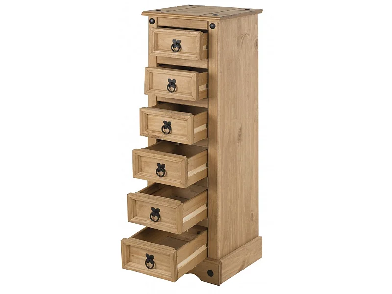 Mercers Furniture Corona Narrow 6 Drawer Bedside Table Cabinet Chest Solid Wood Pine Wooden with Mexican Styling