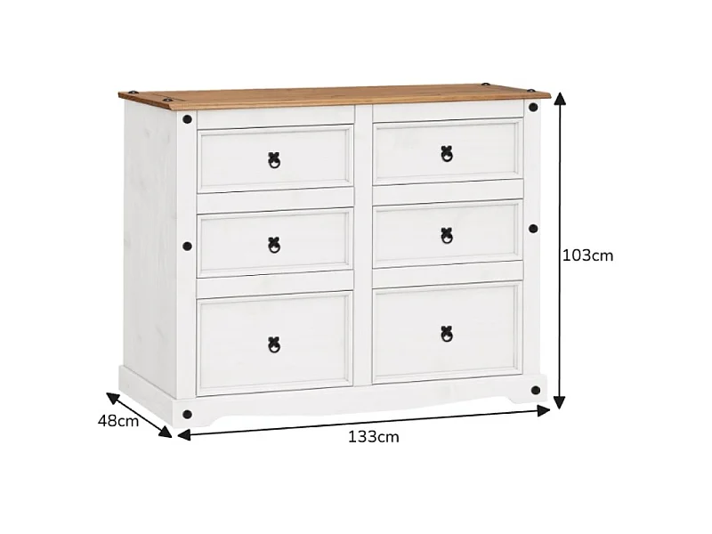 Mercers Furniture Corona White 6 Drawer Wide Chest Of Drawers Sideboard Solid Wood Mexican Pine Wooden Bedroom