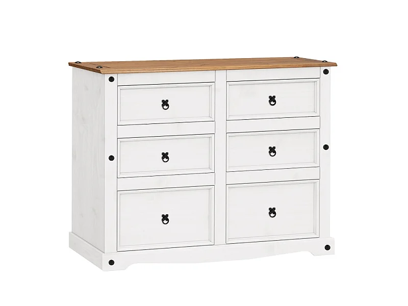 Mercers Furniture Corona White 6 Drawer Wide Chest Of Drawers Sideboard Solid Wood Mexican Pine Wooden Bedroom