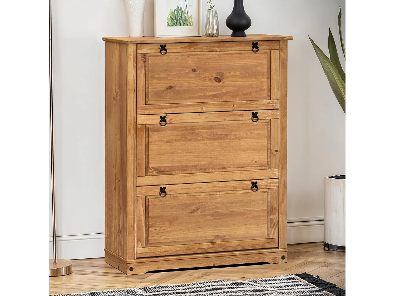 Mercers Furniture Corona 3 Shelf Shoe Rack Chest Solid Wood Mexican Pine Antique Wax Wooden Hallway Storage