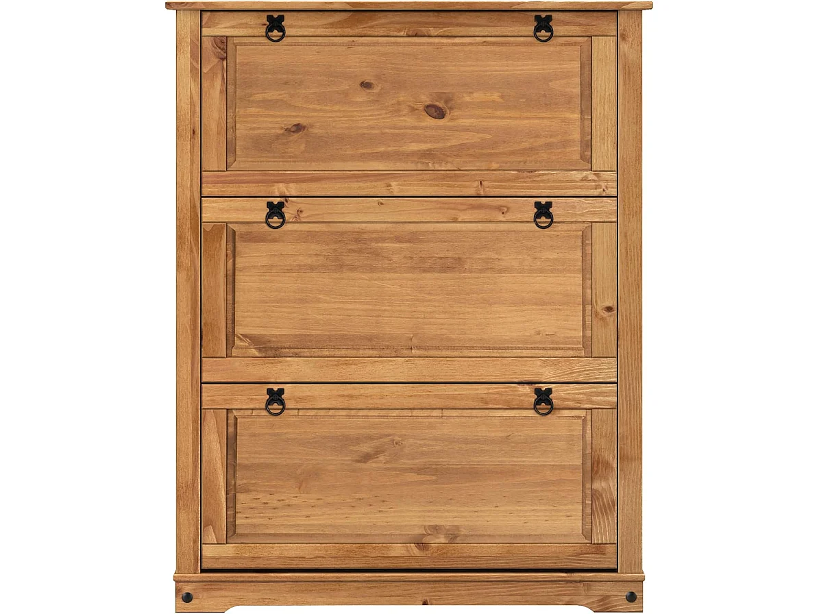 Mercers Furniture Corona 3 Shelf Shoe Rack Chest Solid Wood Mexican Pine Antique Wax Wooden Hallway Storage