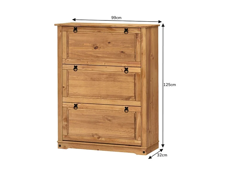 Mercers Furniture Corona 3 Shelf Shoe Rack Chest Solid Wood Mexican Pine Antique Wax Wooden Hallway Storage