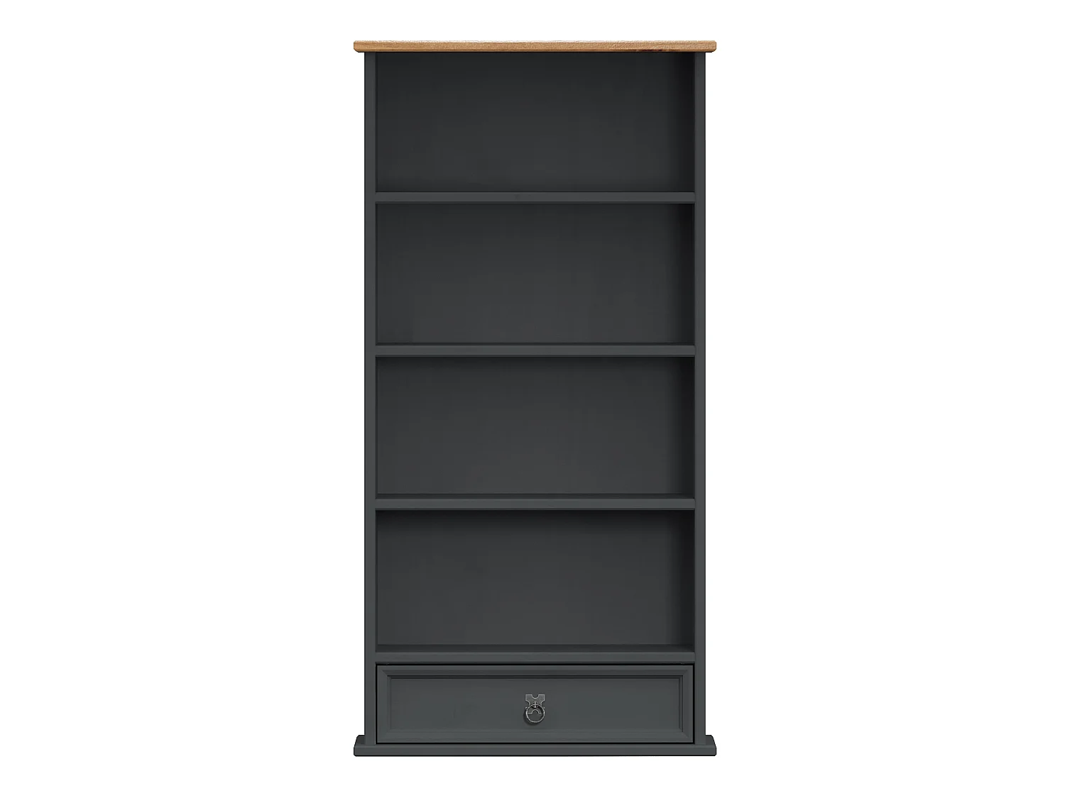Mercers Furniture Corona Charcoal 1 Drawer DVD Rack Small Bookcase 4 Shelf Media CD Storage Solid Wood Pine Wooden Dark Grey with Mexican Styling