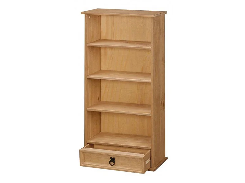 Mercers Furniture Corona DVD Rack Small Bookcase CD Display Storage 1 Drawer Media Unit Solid Wood Pine with Mexican Styling Wooden