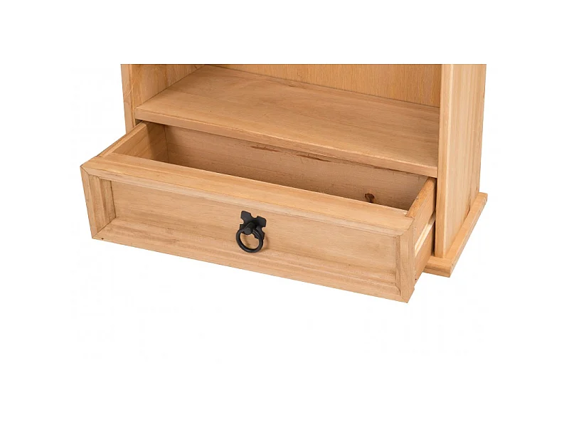 Mercers Furniture Corona DVD Rack Small Bookcase CD Display Storage 1 Drawer Media Unit Solid Wood Pine with Mexican Styling Wooden