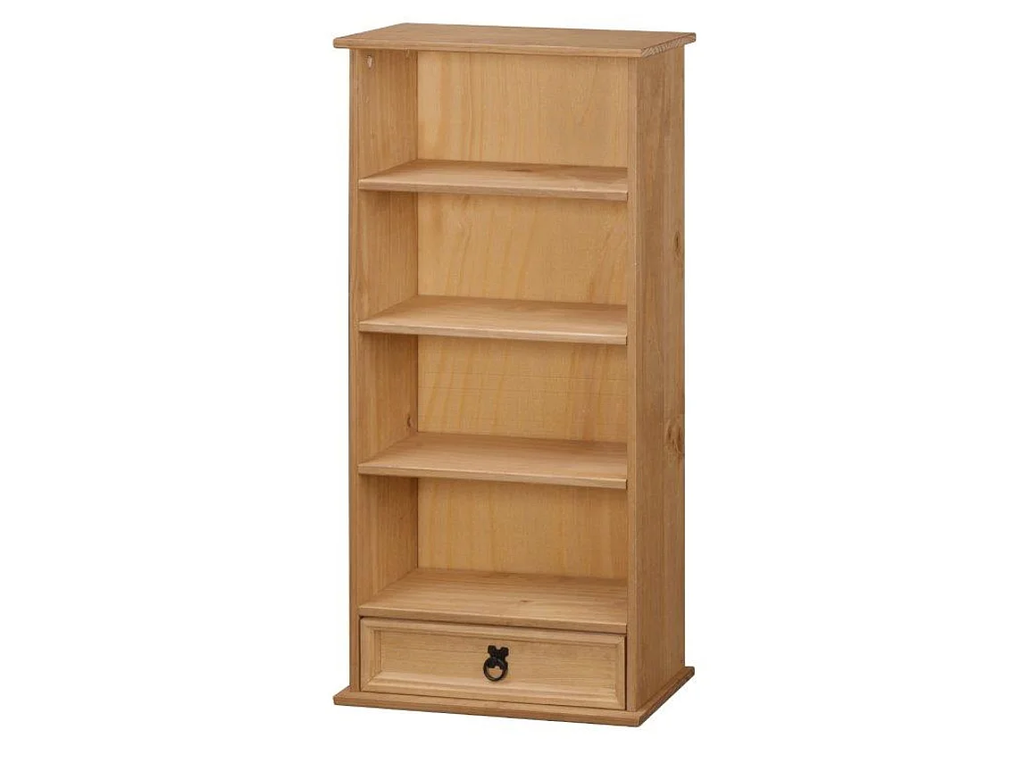 Mercers Furniture Corona DVD Rack Small Bookcase CD Display Storage 1 Drawer Media Unit Solid Wood Pine with Mexican Styling Wooden
