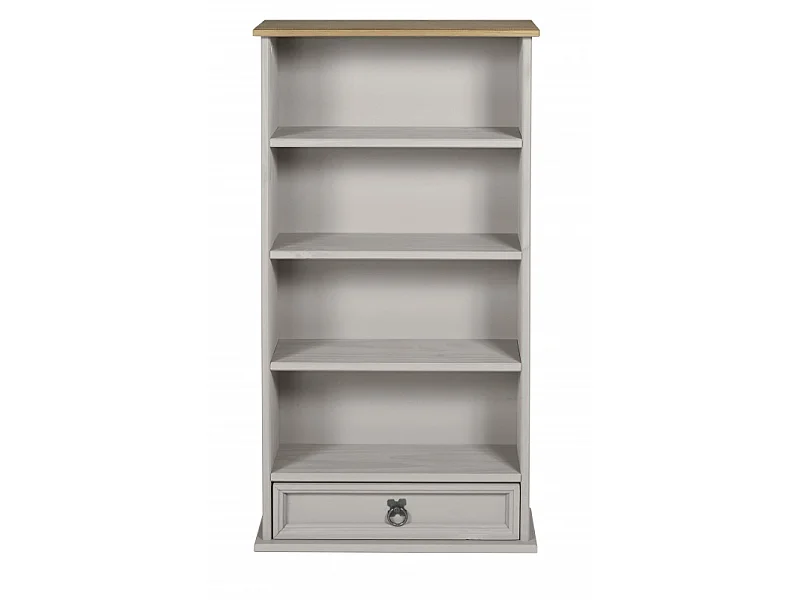 Mercers Furniture Corona Grey Painted 1 Drawer Rack DVD Small Bookcase Shelf Display Storage Solid Wood Pine Mexican Wooden