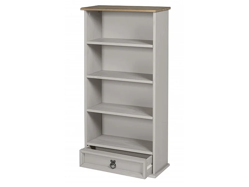 Mercers Furniture Corona Grey Painted 1 Drawer Rack DVD Small Bookcase Shelf Display Storage Solid Wood Pine Mexican Wooden