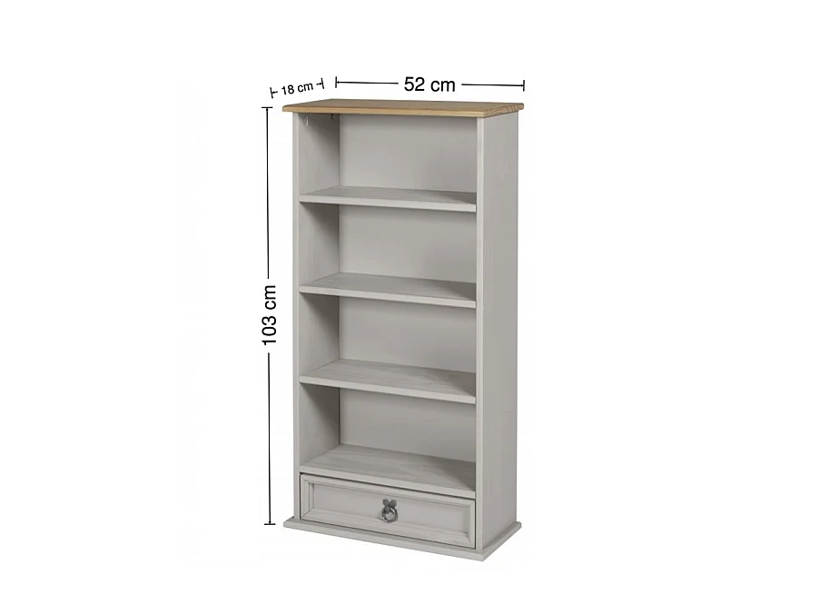 Mercers Furniture Corona Grey Painted 1 Drawer Rack DVD Small Bookcase Shelf Display Storage Solid Wood Pine Mexican Wooden