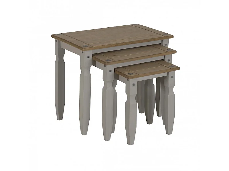 Mercers Furniture Corona Grey Wax Piccolo Nest of 3 Tables Side End Lamp Occasional Stands Solid Wood Pine Wooden with Mexican Styling