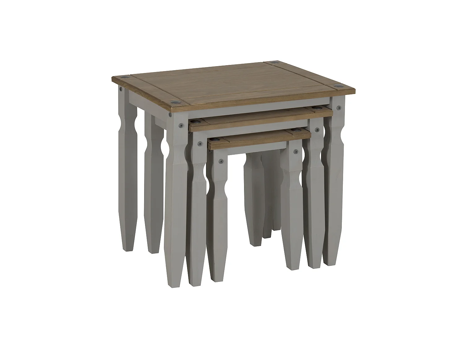 Mercers Furniture Corona Grey Wax Piccolo Nest of 3 Tables Side End Lamp Occasional Stands Solid Wood Pine Wooden with Mexican Styling