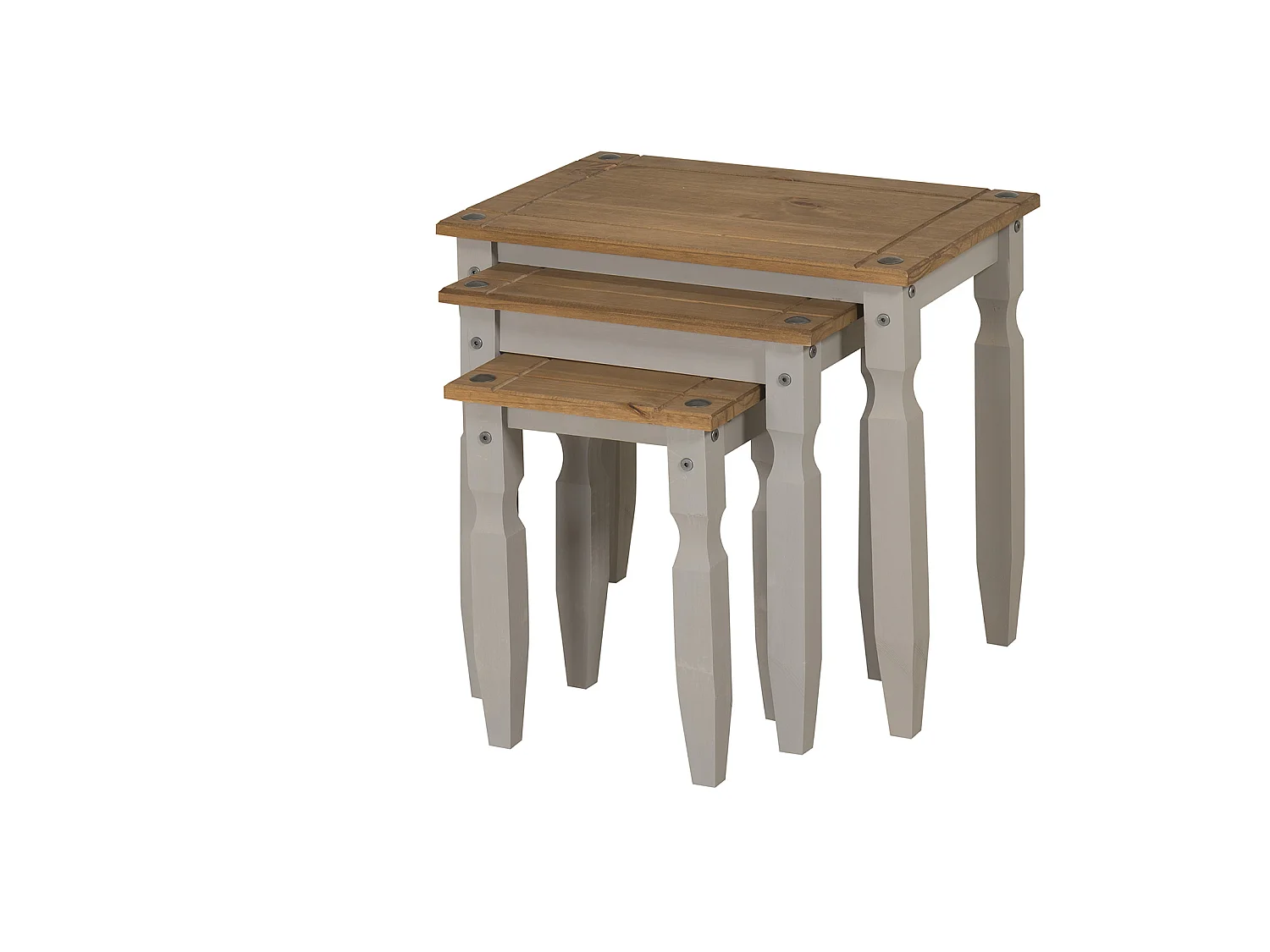 Mercers Furniture Corona Grey Wax Piccolo Nest of 3 Tables Side End Lamp Occasional Stands Solid Wood Pine Wooden with Mexican Styling