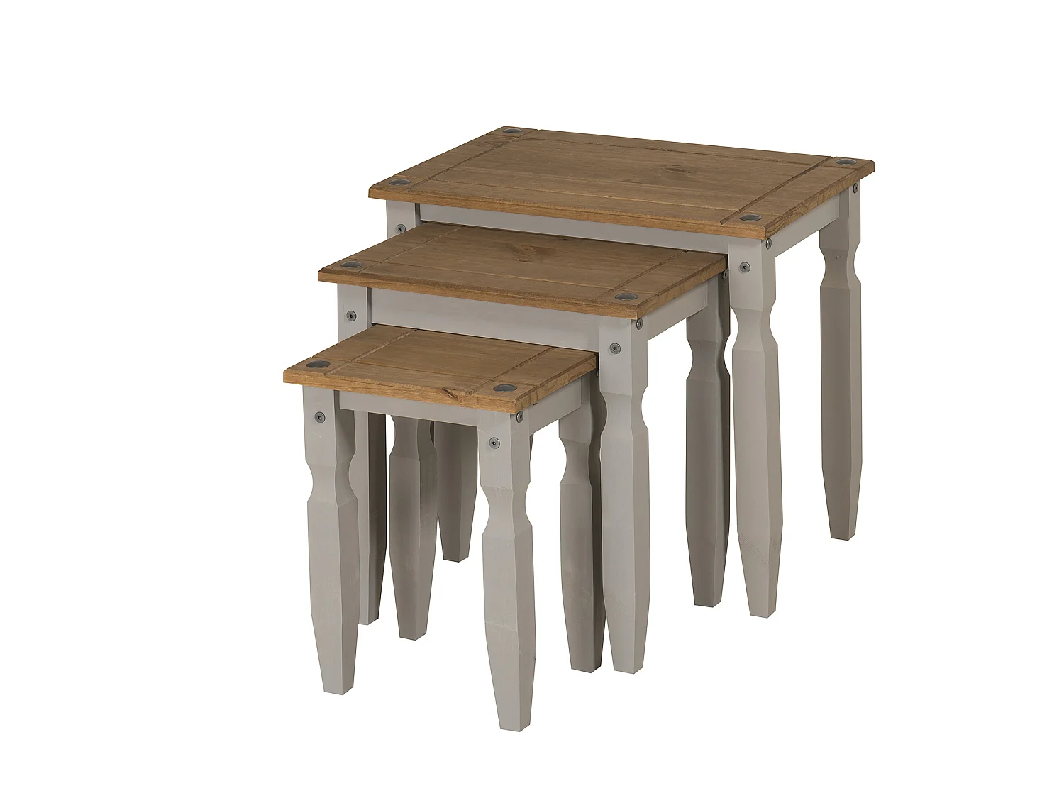 Mercers Furniture Corona Grey Wax Piccolo Nest of 3 Tables Side End Lamp Occasional Stands Solid Wood Pine Wooden with Mexican Styling