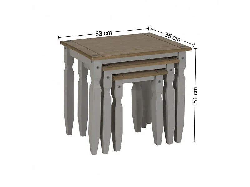Mercers Furniture Corona Grey Wax Piccolo Nest of 3 Tables Side End Lamp Occasional Stands Solid Wood Pine Wooden with Mexican Styling