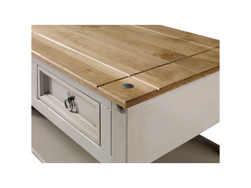 Mercers Furniture Corona Coffee Table Grey Wax 2 Drawer 1 Shelf Solid Wooden Pine Wood Living Room with Mexican Styling