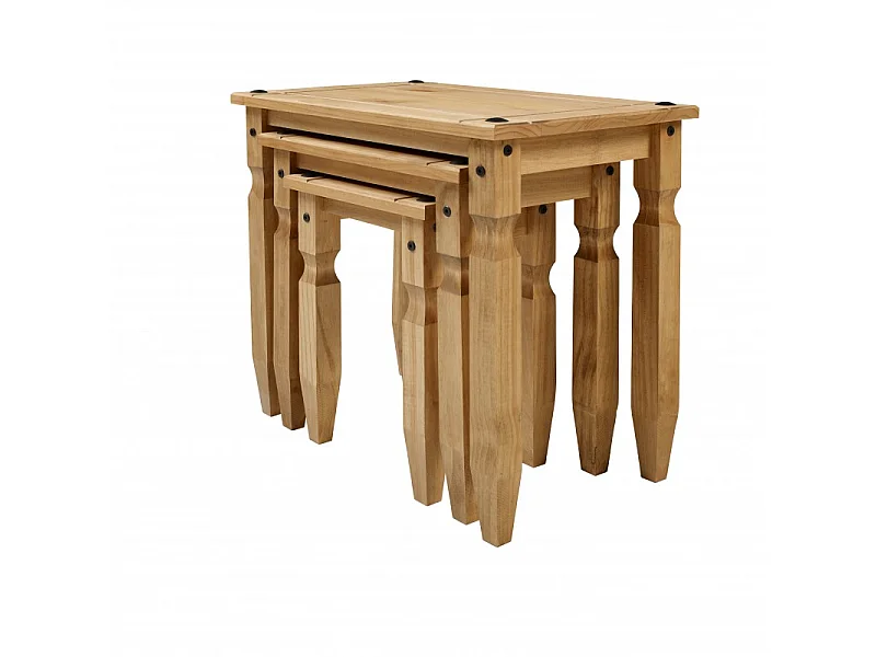 Mercers Furniture Corona Piccolo Nest of Tables 3 Side End Lamp Table Set Solid Wood Pine Wooden with Mexican Styling