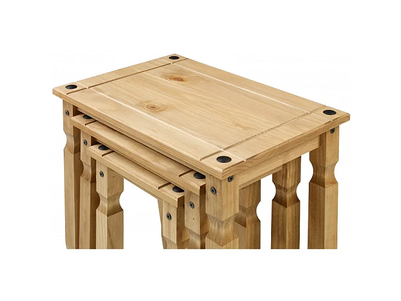 Mercers Furniture Corona Piccolo Nest of Tables 3 Side End Lamp Table Set Solid Wood Pine Wooden with Mexican Styling