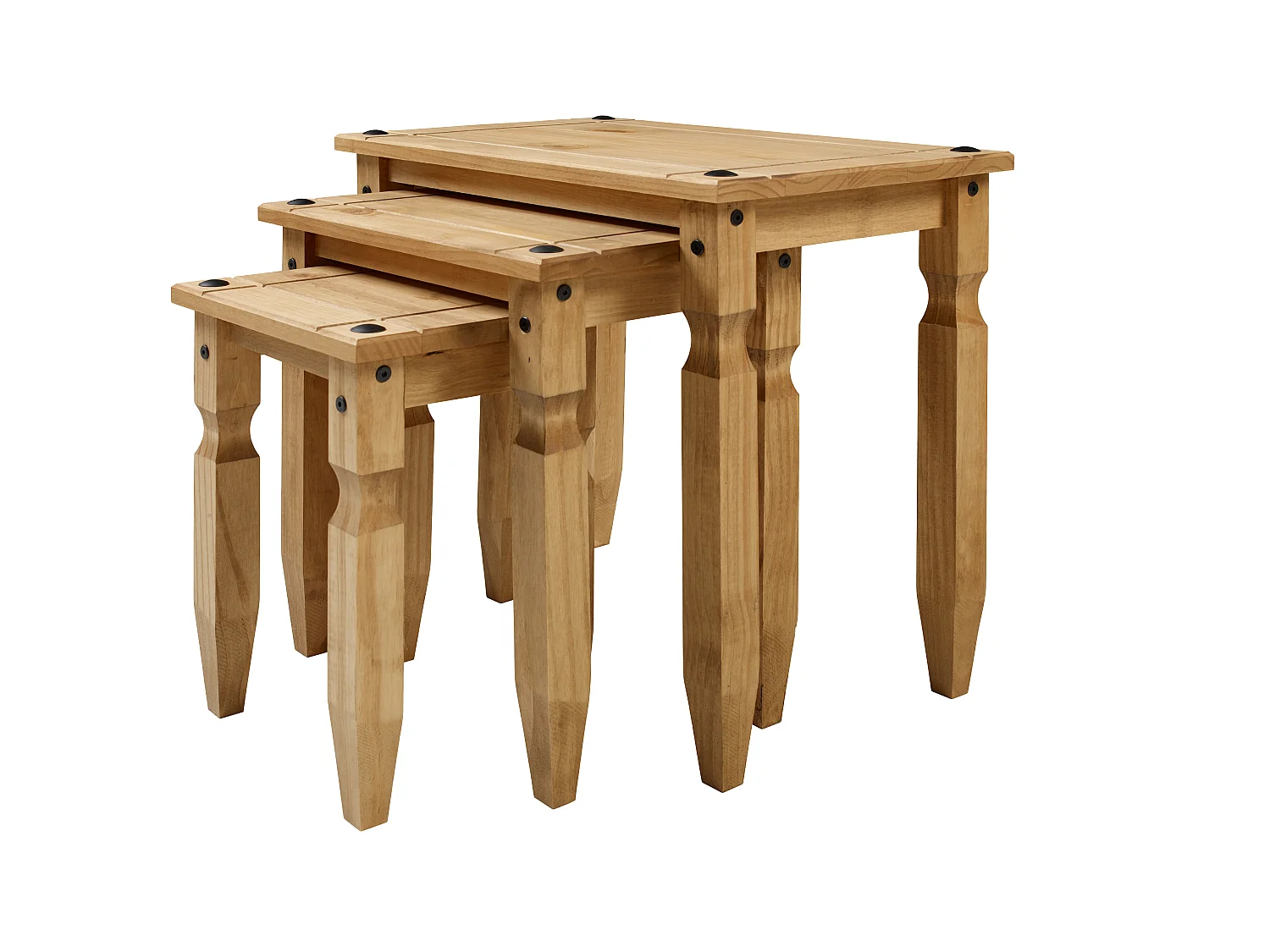 Mercers Furniture Corona Piccolo Nest of Tables 3 Side End Lamp Table Set Solid Wood Pine Wooden with Mexican Styling