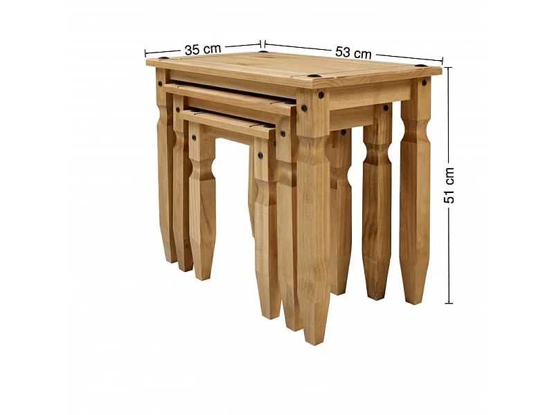 Mercers Furniture Corona Piccolo Nest of Tables 3 Side End Lamp Table Set Solid Wood Pine Wooden with Mexican Styling