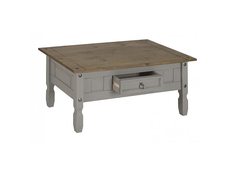 Mercers Furniture Corona Grey Painted Wax Coffee Table 1 Drawer Solid Wood Pine Wooden Living Room with Mexican Styling