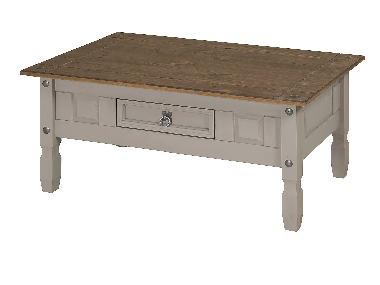 Mercers Furniture Corona Grey Painted Wax Coffee Table 1 Drawer Solid Wood Pine Wooden Living Room with Mexican Styling