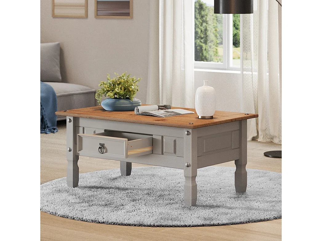 Mercers Furniture Corona Grey Painted Wax Coffee Table 1 Drawer Solid Wood Pine Wooden Living Room with Mexican Styling