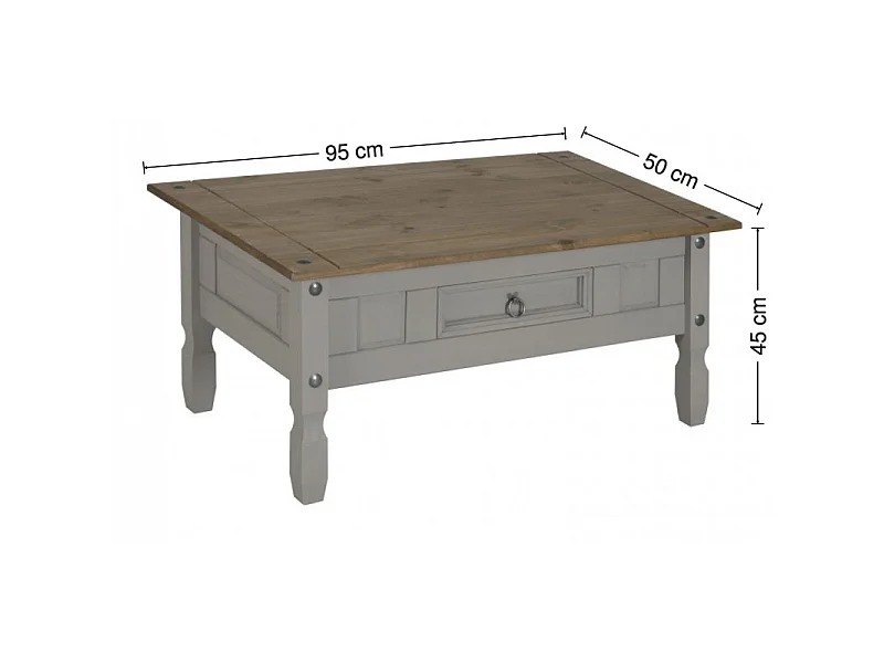 Mercers Furniture Corona Grey Painted Wax Coffee Table 1 Drawer Solid Wood Pine Wooden Living Room with Mexican Styling